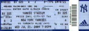 Yankees vs.Blue Jays, Ticket